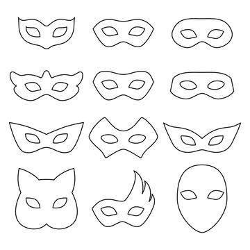 Blank carnival masks icons templates set illustration.