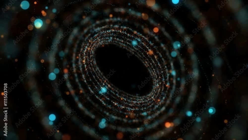 Poster loopable twirl particle background with depth of field and glow elements