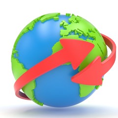 Arrows and Earth globe. 3d render