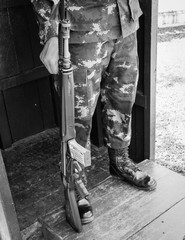 Black and white tone with bottom part of soldier