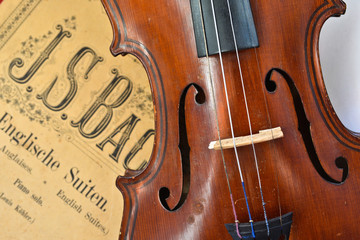 German ancient violin and notes.
