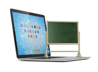  Laptop with chalkboard, online education concept. 3d rendering.