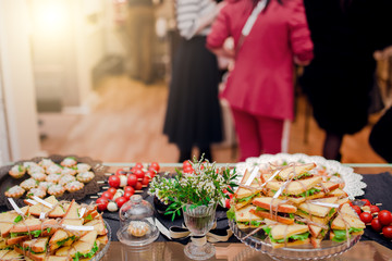 Tasty food on table at the reception banquet