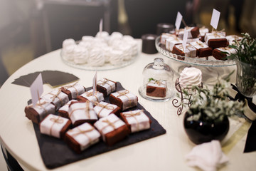 Tasty food on table at the reception banquet