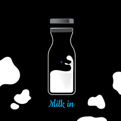 Symbol milk in glass bottle. Black and white tone