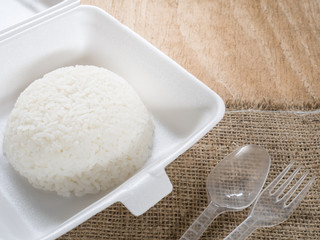 Jasmine rice in foam box