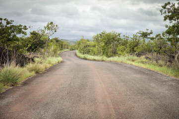 Fototapeta na wymiar Road landscape on the way to the craters of Masaya and Nindiri vocanoes, near Masaya, Nicaragua