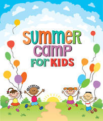 Obraz na płótnie Canvas children are jumping ob summer background bunner cartoon funny vector character. illustration