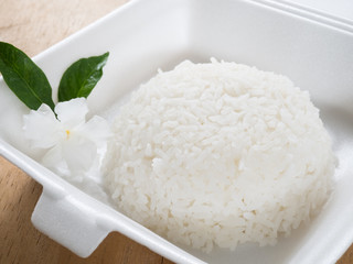Jasmine rice in foam box