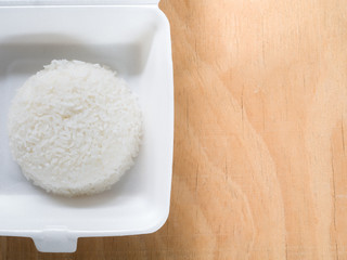 Fototapeta na wymiar Jasmine rice in foam box
