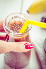 Healthy Paleo Dairy-Free Chocolate-Banana Smoothie with Figs, All Natural Ingredience.