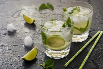 Refreshing summer cocktail with lime and mint. Mojito cocktail,