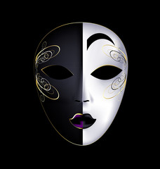 black-white mask with purple