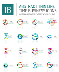 Geometric clock and time icon set