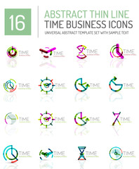 Geometric clock and time icon set