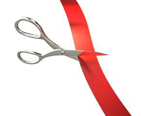 Scissors cutting a ribbon