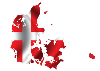 Vector Denmark flag blowing in the wind in denmark map form.