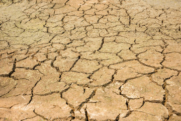 cracked soil in the bottom of a river showing drought