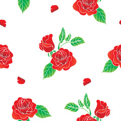 Red roses seamless pattern. vector illustration isolated on white background