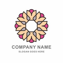 Geometric Flowers Line Vector Logo Template