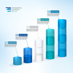 Modern vector 3D  illustration infographic for statistics,  analytics, financial reports, presentation and web design with transparent growing graph in blue colors. - obrazy, fototapety, plakaty