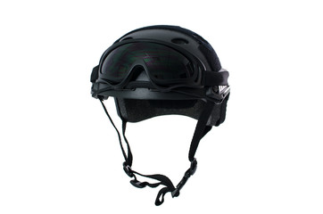 Tactical helmet with safety goggles Di-cut On White Background