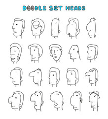 Isolated mens heads with different facial expressions. Men face. Boy face.