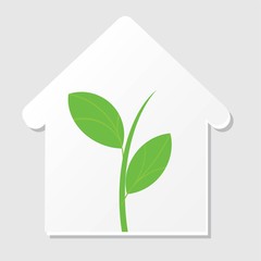 Home silhouette icon with green sprout