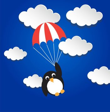 Penguin flying on parashout