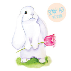 White Rabbit. Watercolor Easter art print.