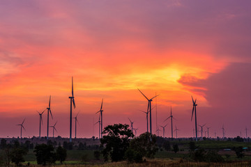 Wind turbine power generator at twilight