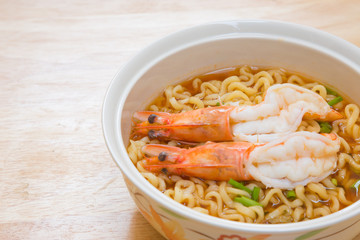 Egg noodle soup with shrimp