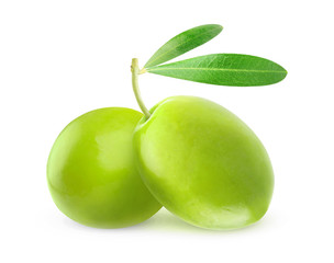 Two isolated green olives