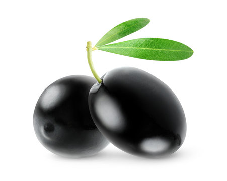 Two isolated black olives