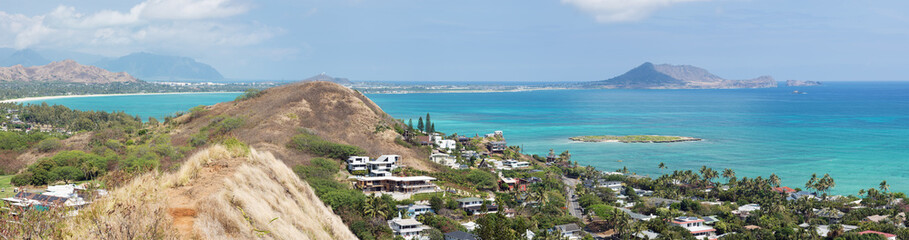 Panoramic view of Kailua from the Lanikai Pillboxes Trail