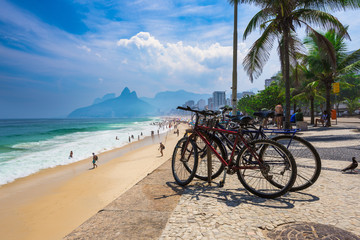 Bicycle parked in Ipanema beach in Rio de Janeiro. Brazil