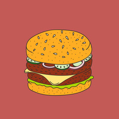 Han-drawn cartoon-style hamburger