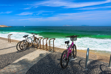 Fototapeta premium Bicycles parked in Ipanema beach in Rio de Janeiro. Brazil