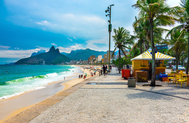 Ipanema beach and mountain Dois Irmao (Two Brother) in Rio de Janeiro, Brazil