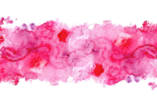 Stripe from pink watercolor blotch.Abstract watercolor hand drawn illustration.Pink splash.