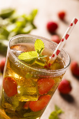 Ice tea with strawberry and mint