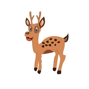 Cute deer cartoon posing on white background