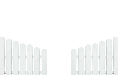 Closeup painted white fence isolated on white background