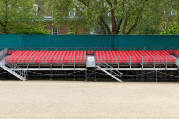 Temporary outdoor raked red spectator seating