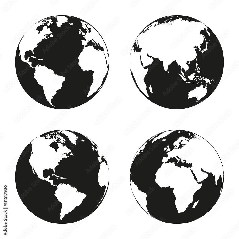 Aufkleber earth globe revolved in four different stages. vector illustration