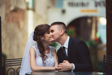 Happy bride and groom on their wedding day