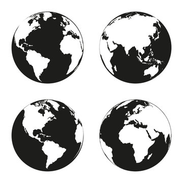 Earth globe revolved in four different stages. Vector illustration