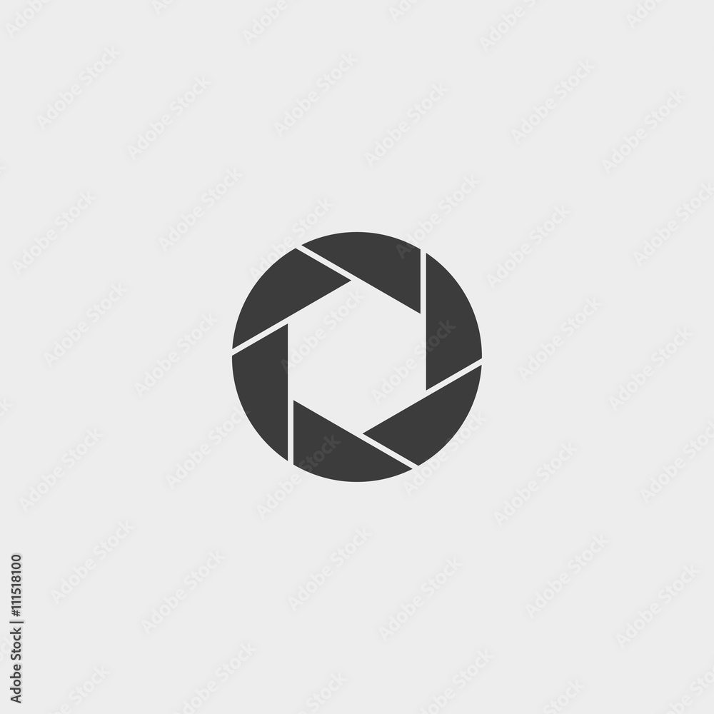 Aufkleber camera objective icon in a flat design in black color. vector illustration eps10