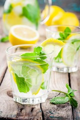 summer iced drink with lemon and mint