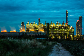 Oil and gas refinery industry plant in the twilight time.